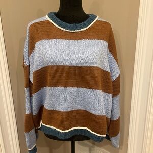 Altar'd State Brown and Blue Striped Sweater